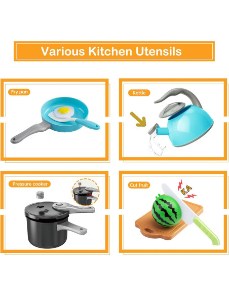 Juego de Cocina para Niños 130 Pcs Funpynani Turquesa