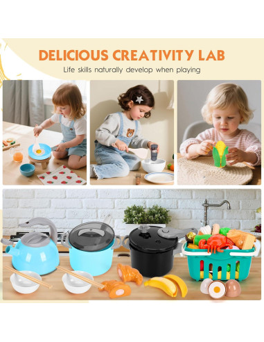 Juego de Cocina para Niños 130 Pcs Funpynani Turquesa