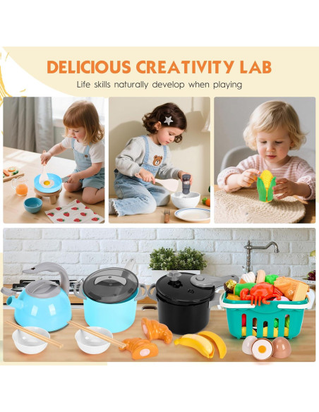 Juego de Cocina para Niños 130 Pcs Funpynani Turquesa