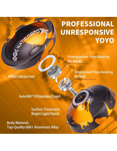 Yoyo Profesional WATIEOBOO Negro Dorado para Trucos