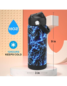 Botella de Agua Infantil Ntswasd 550ml Acero Inoxidable Rayo 2