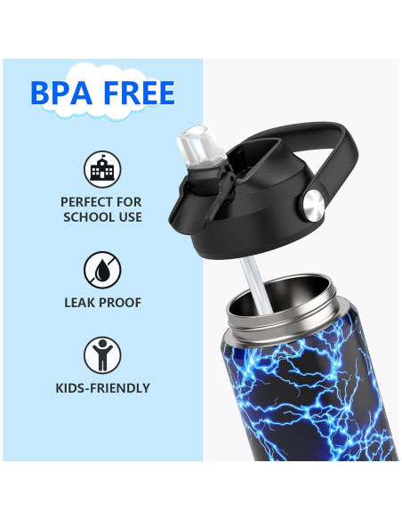 Botella de Agua Infantil Ntswasd 550ml Acero Inoxidable Rayo