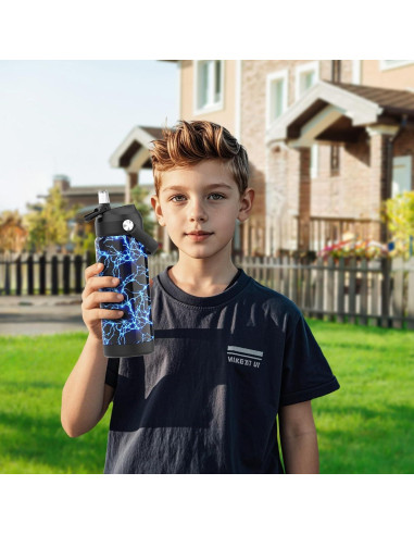 Botella de Agua Infantil Ntswasd 550ml Acero Inoxidable Rayo