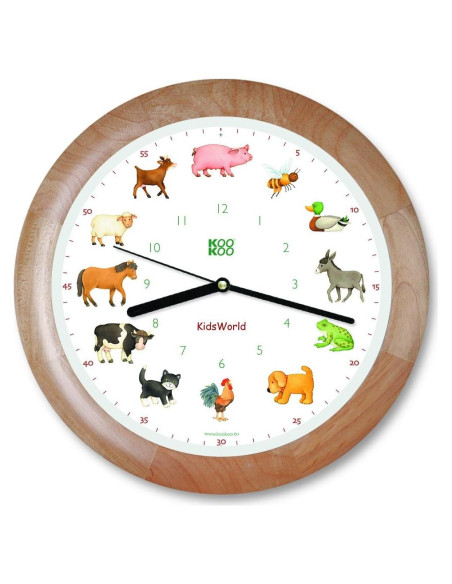 Reloj de Pared KOOKOO KidsWorld Madera 34cm Animales Granja