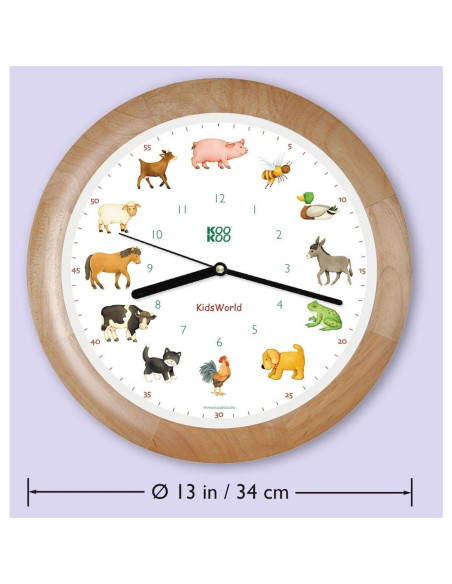 Reloj de Pared KOOKOO KidsWorld Madera 34cm Animales Granja