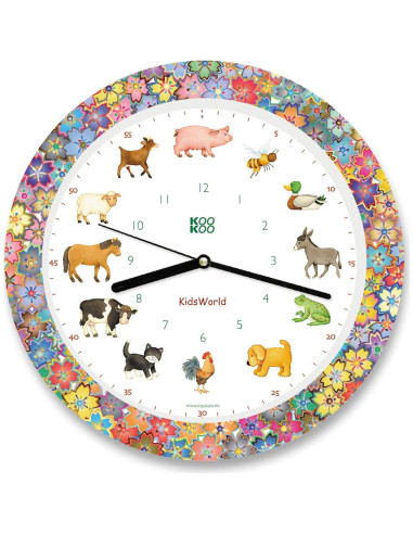 Reloj de Pared KOOKOO KidsWorld Madera 34cm Animales Granja