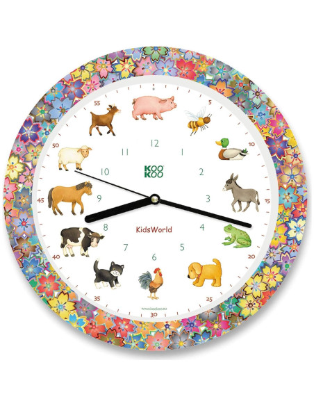 Reloj de Pared KOOKOO KidsWorld Madera 34cm Animales Granja