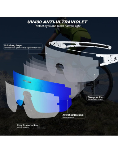 Gafas de sol polarizadas BOLLFO UV400 unisex lente azul claro