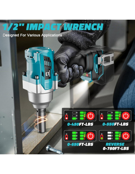 Llave de impacto inalámbrica 1/2" Cerycose 750 Nm sin batería