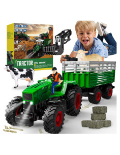 Tractor RC Gohero Verde con Animales y Cargador Frontal