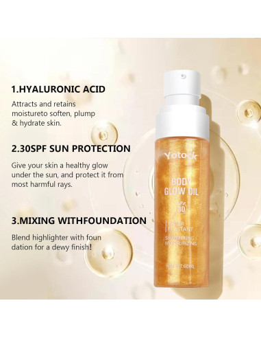 Aceite Brillante Corporal Yotock con SPF30 y Mica Dorada 100ml