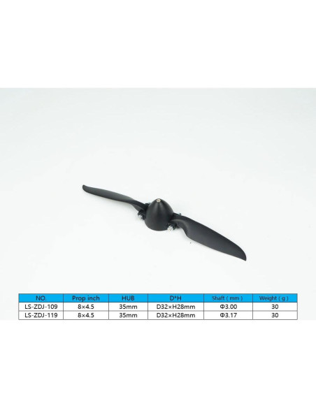 Hélice Plegable RC Shenzhen 8x4.5 Eje 3.17mm Plástico