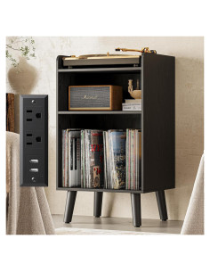 Soporte para Tocadiscos Astimey Negro con Almacenamiento y Carga