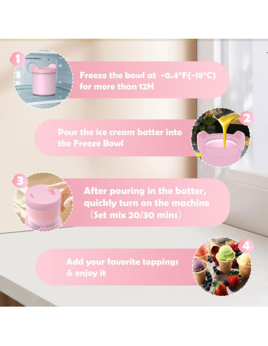 Máquina de Hacer Helado Suave BRIOBITE 550ml Rosa Recargable