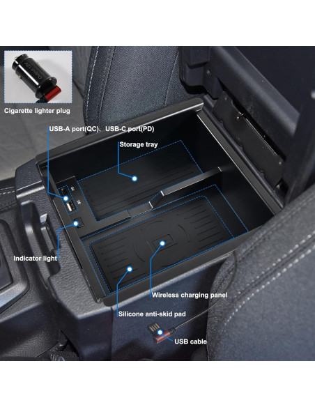 Cargador Inalámbrico Toyota Tacoma 2016-2023 45W USB-A USB-C