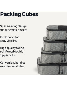 Conjunto de 4 Cubos de Empaque Medianos Amazon Essentials Gris 2