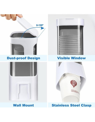 Dispensador de Tazas IWNTWY Blanco para Tazas de 3oz-5oz