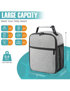 Bolsa de Almuerzo Aislada SRISE 15L Gris para Oficina y Picnic 2