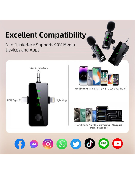 Micrófono Lavalier Inalámbrico Bonkyo T20 con Cancelación de Ruido