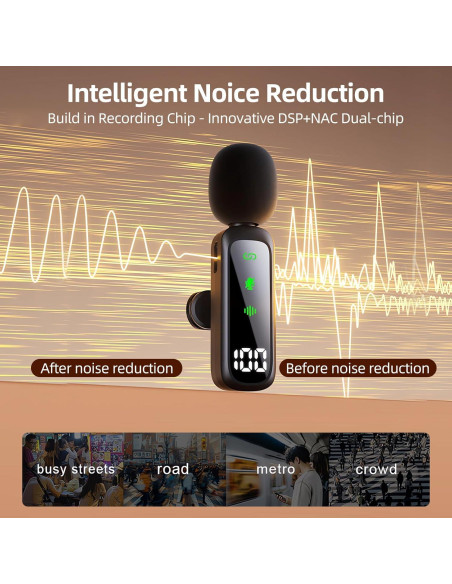 Micrófono Lavalier Inalámbrico Bonkyo T20 con Cancelación de Ruido