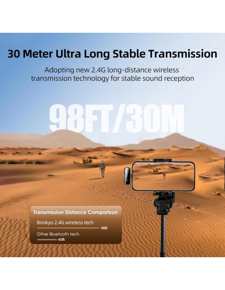 Micrófono Lavalier Inalámbrico Bonkyo T20 con Cancelación de Ruido