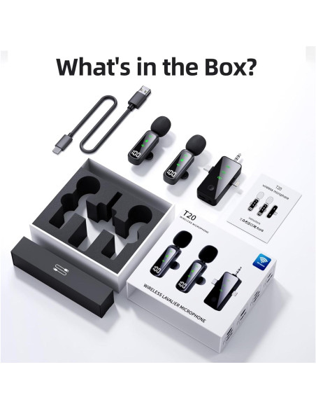 Micrófono Lavalier Inalámbrico Bonkyo T20 con Cancelación de Ruido