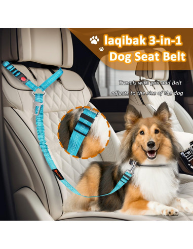 Arnés de Cinturón de Seguridad para Perros Laqibak 3 en 1 Ajustable
