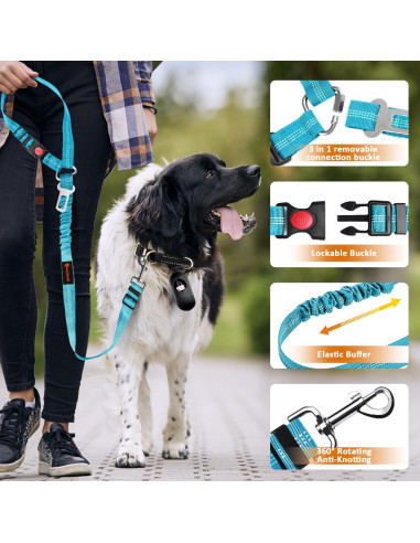 Arnés de Cinturón de Seguridad para Perros Laqibak 3 en 1 Ajustable