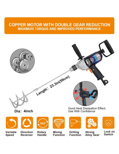 Mezclador Eléctrico MAXXT 1050W 600 RPM con Mango Multidireccional