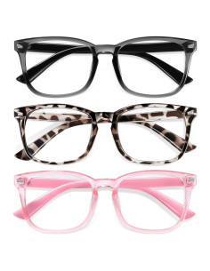 Gafas Anti Luz Azul Niños Okany 3 Paquetes Gris Negro Leopardo Rosa