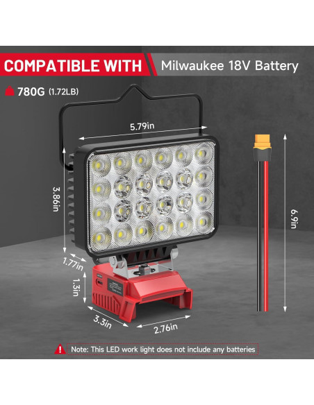 Luz de Trabajo LED Azocek 72W 7200LM 18V Inalámbrica