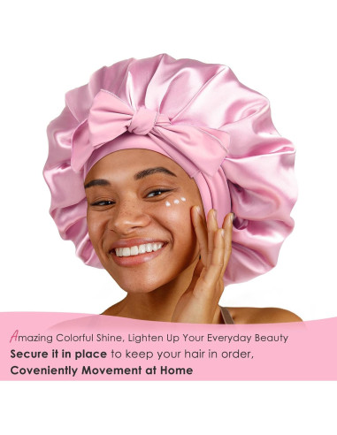 Bonete de Seda YANIBEST Ajustable Doble Capa Rosa para Cabello