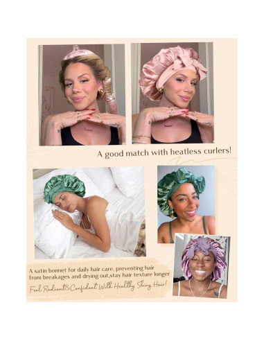 Bonete de Seda YANIBEST Ajustable Doble Capa Rosa para Cabello