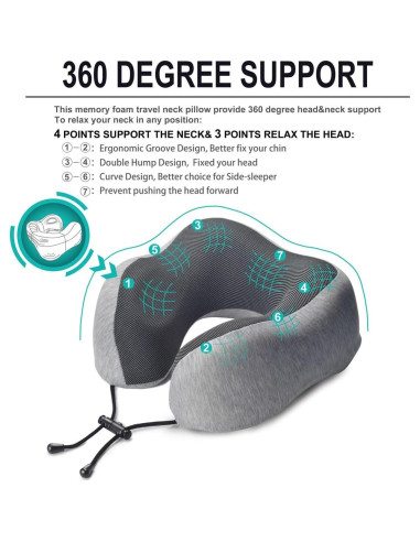 Almohada de Cuello Napfun para Viajar 100% Espuma de Memoria