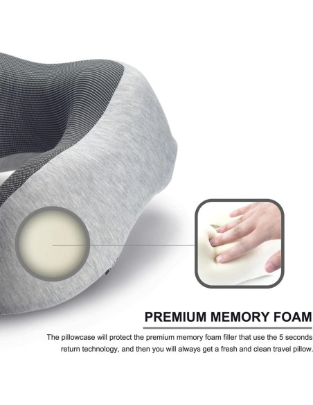 Almohada de Cuello Napfun para Viajar 100% Espuma de Memoria
