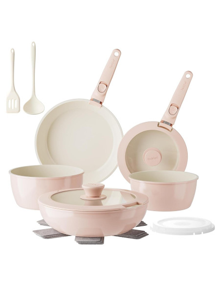 Juego de Sartenes y Ollas Redchef 16 Piezas Cerámica Rosa