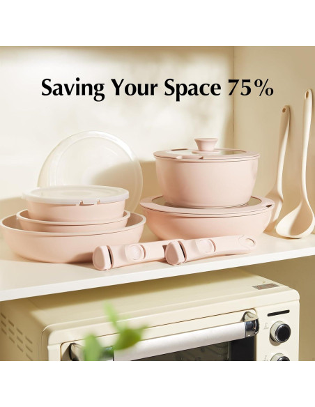 Juego de Sartenes y Ollas Redchef 16 Piezas Cerámica Rosa