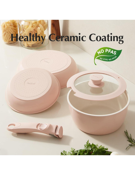 Juego de Sartenes y Ollas Redchef 16 Piezas Cerámica Rosa