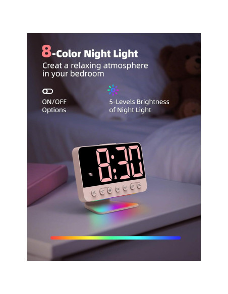 Reloj Despertador Digital Odokee Rosa Sakura con Luz Nocturna