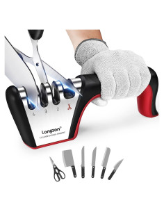 Afilador de Cuchillos 4 en 1 Longzon con Guante Resistente