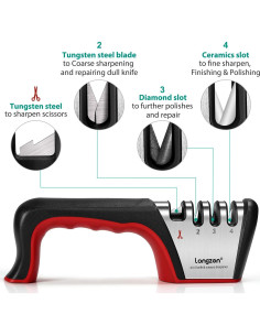 Afilador de Cuchillos 4 en 1 Longzon con Guante Resistente 2