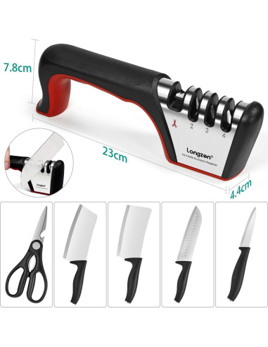 Afilador de Cuchillos 4 en 1 Longzon con Guante Resistente