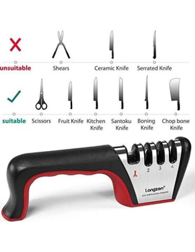 Afilador de Cuchillos 4 en 1 Longzon con Guante Resistente