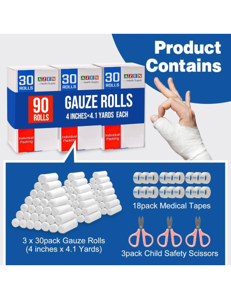 Rollos de Gasa AZEN 10.16 cm x 3.96 m - 90 Unidades