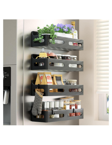 Estantes Magnéticos para Especias Sevenblue - Paquete de 4, Negro