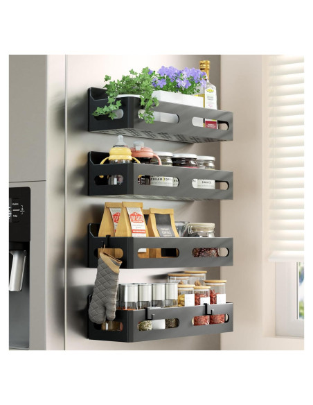 Estantes Magnéticos para Especias Sevenblue - Paquete de 4, Negro