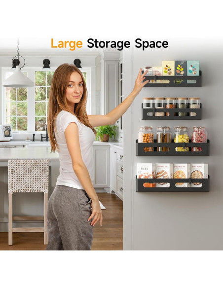 Estantes Magnéticos para Especias Sevenblue - Paquete de 4, Negro