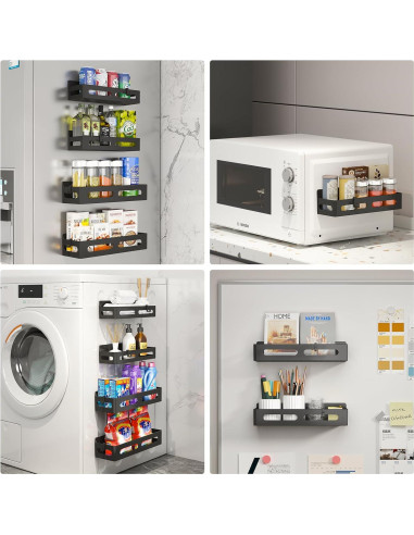 Estantes Magnéticos para Especias Sevenblue - Paquete de 4, Negro