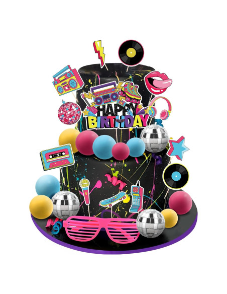 Adornos de Pastel Retro 80s Hooqict - 26 Piezas Temáticas