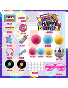 Adornos de Pastel Retro 80s Hooqict - 26 Piezas Temáticas 2